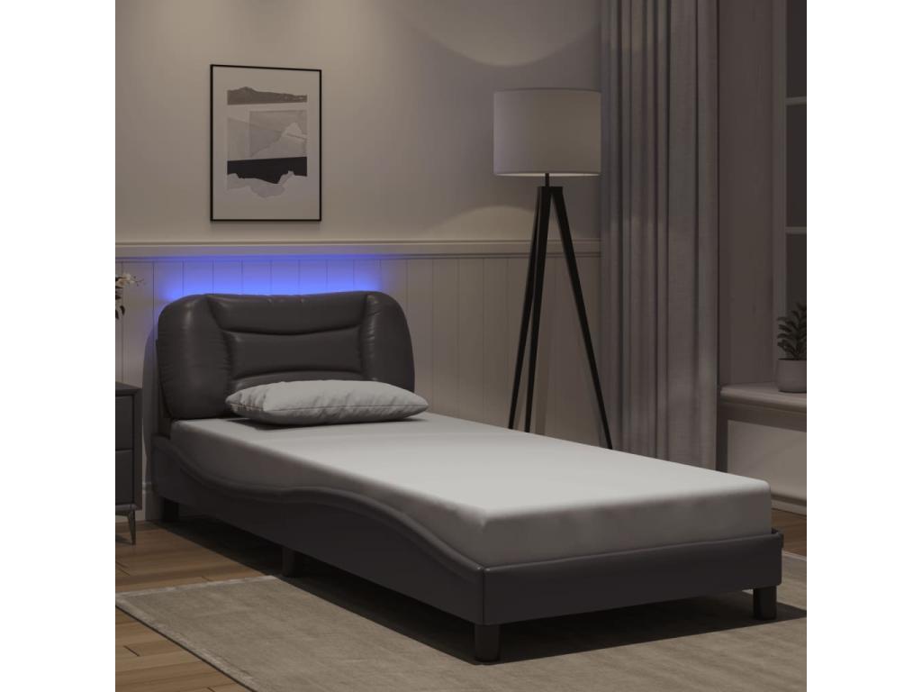 Bed frame with LED lighting, mattress not included, grey, 90x190 cm BIHJ90733