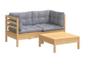 3-piece garden furniture set with grey cushions, pine mobenze QNUA58324