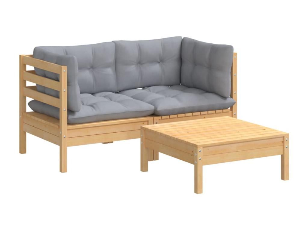 3-piece garden furniture set with grey cushions, pine mobenze QNUA58324