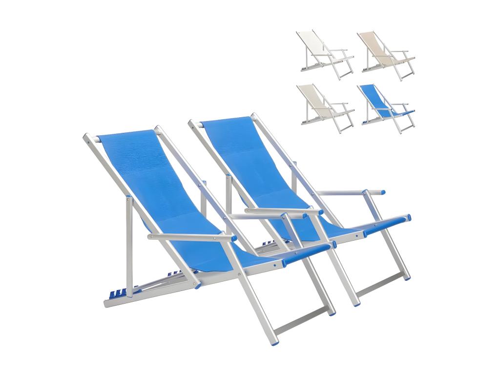 Set of 2 Mobenze IIJD85006 folding lounge chairs with armrests for beach and garden