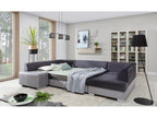 Luxameub 320cm panoramic convertible sofa in black faux leather with storage compartment - Storage compartment on the right JRVI47832