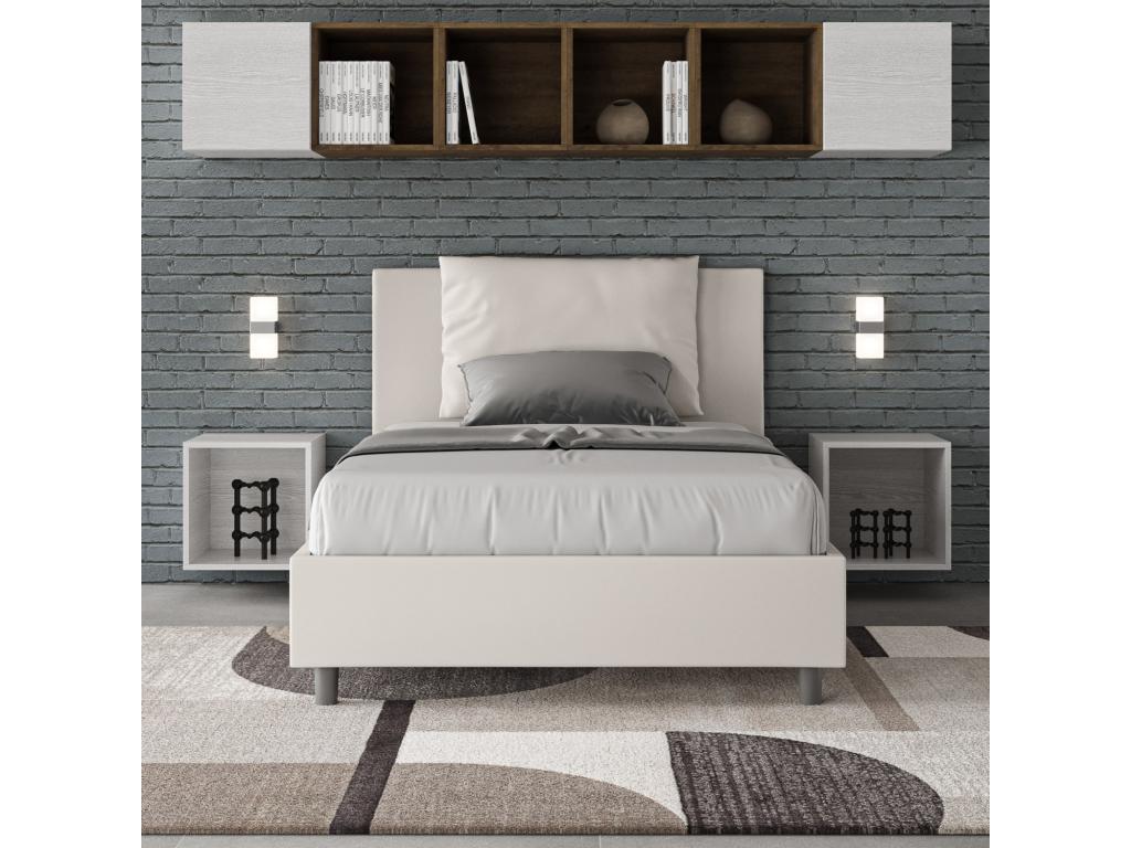 Single bed without slatted base, upholstered, 120x210 cm, white faux leather, Mobenze OPKY45270