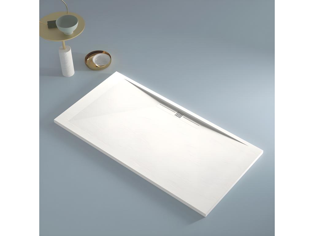 White shower tray with Mobenze slate finish and colored grate - 140x90 cm JKIW84755