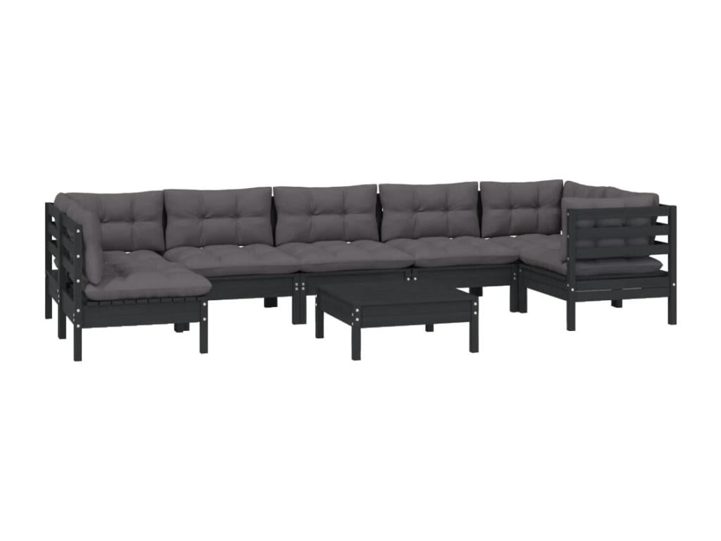 8-piece garden furniture set with cushions, black pine wood, EETA28172
