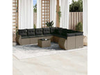 11-piece garden furniture set with light grey cushions, woven resin LPJM94328