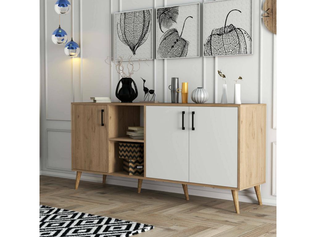 Mobenze Sideboard, Living Room Buffet, Kitchen Pantry, 180x45 h80 cm, Oak and White, AYBB89469