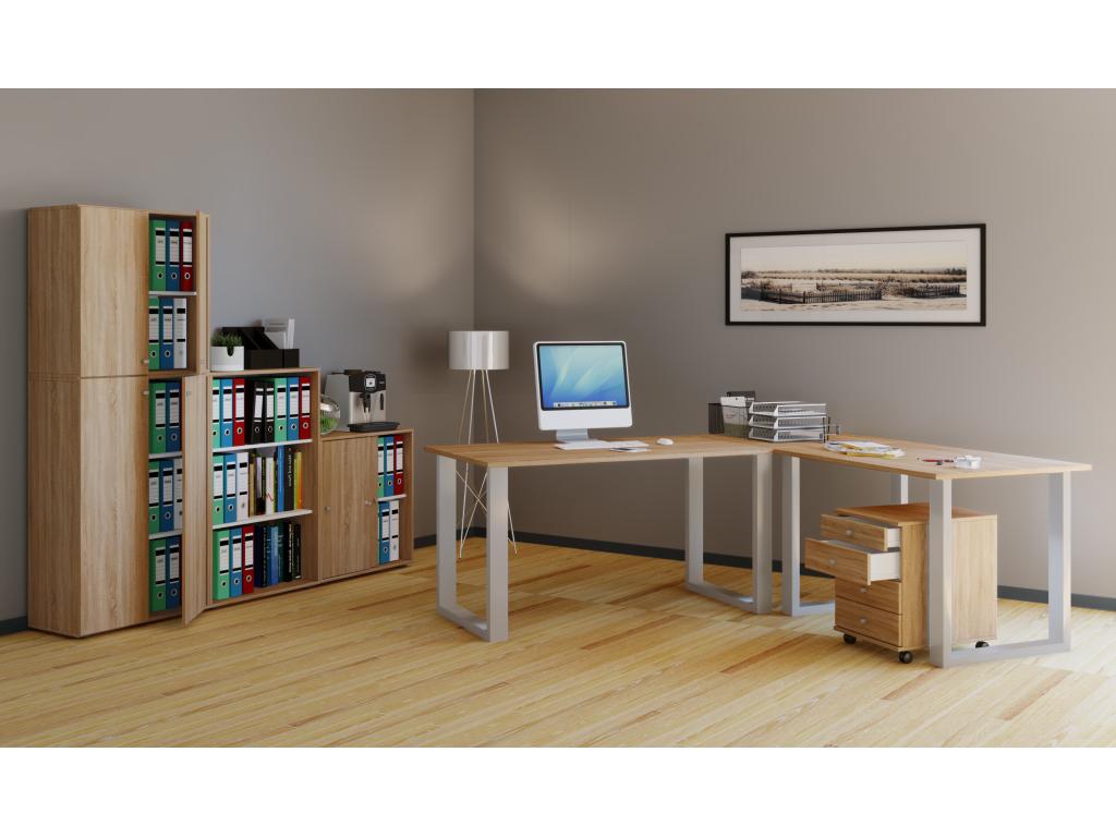 Mobenze Corner Desk, Computer Desk, Mobenze Corner Table, 50cm Deep, Silver Aluminum, Sawn Mobenze Oak - 130-190 CFOD65265