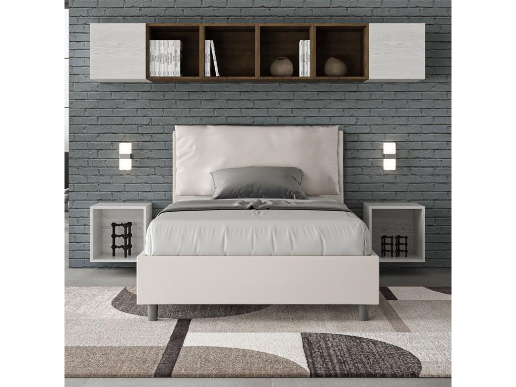 Mobenze Large 1.5-person bed with storage, upholstered, 120x200 cm, white faux leather, KODC05619