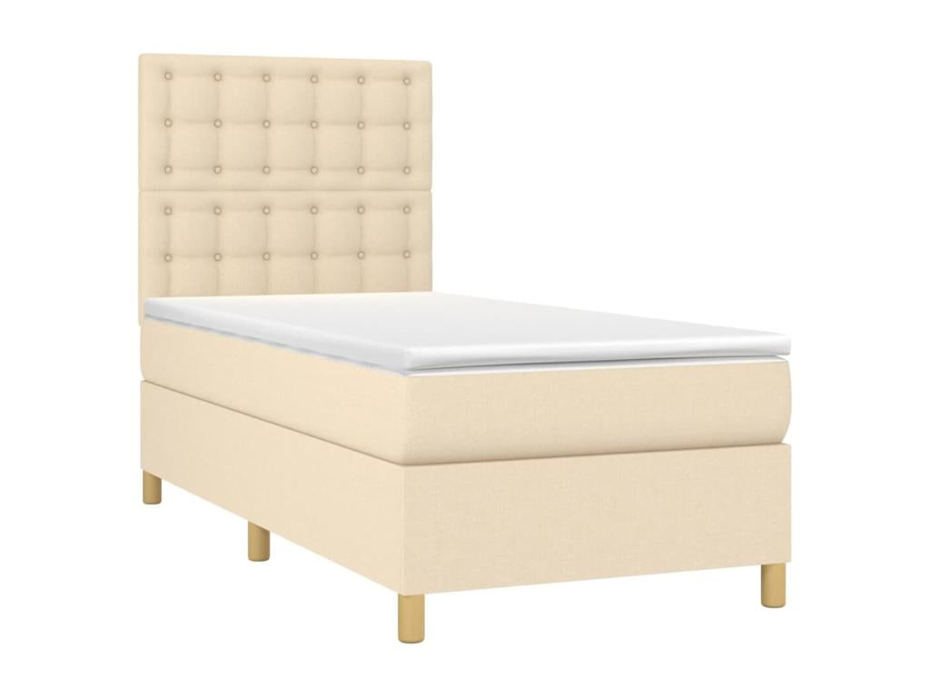 Upholstered bed base with mattress and LED lighting, Cream, 90x190 cm, Fabric BDZD66931