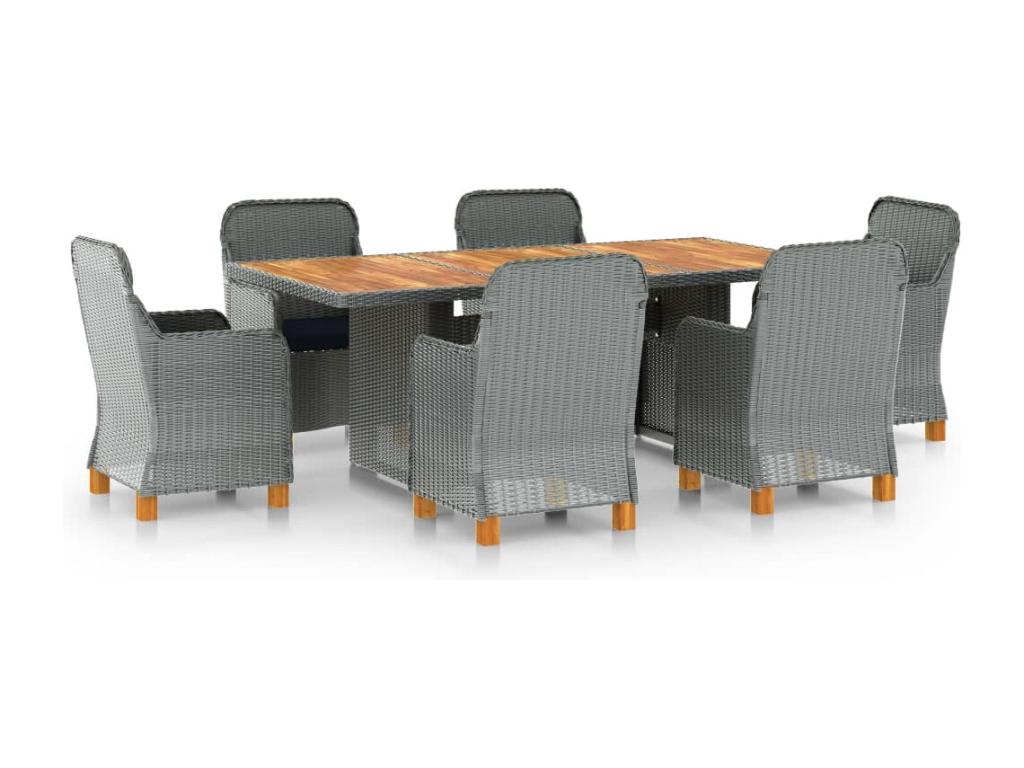 7-piece dining set with cushions, light grey woven resin SKKB75207