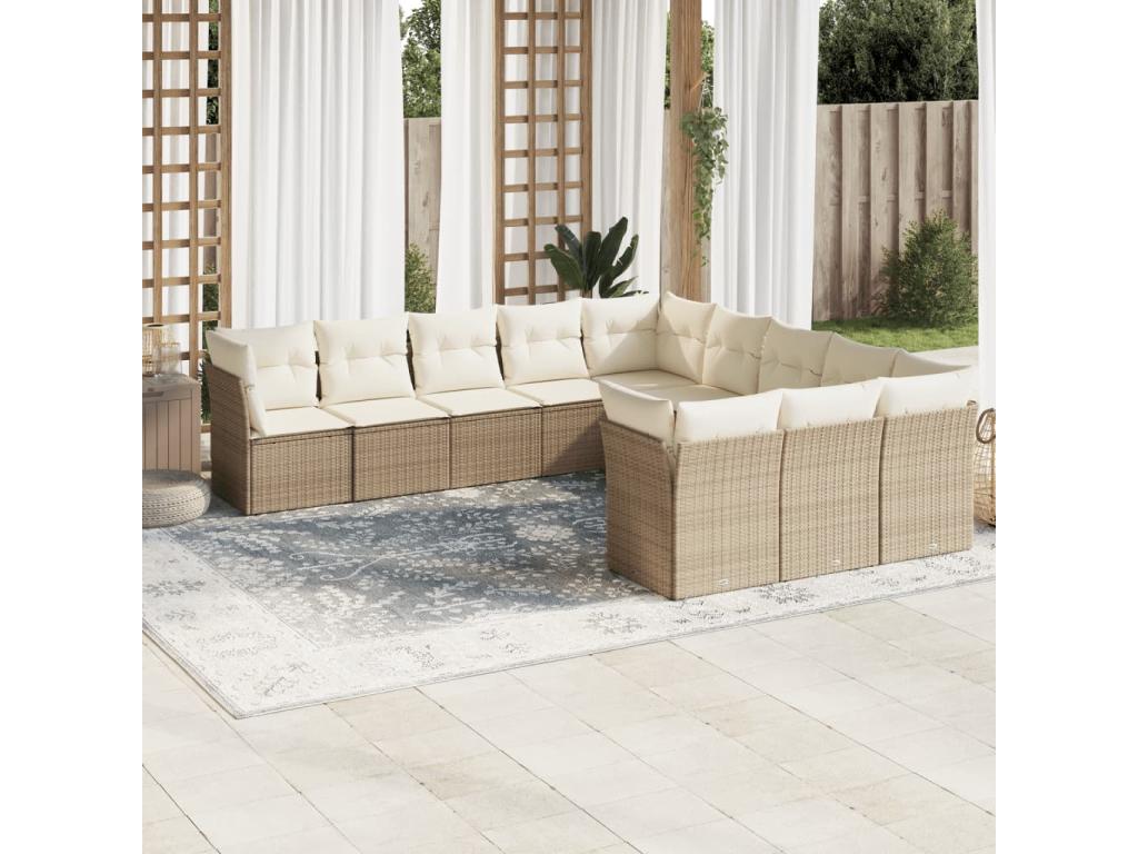 11-piece garden furniture set with beige cushions, woven resin JOBV53237