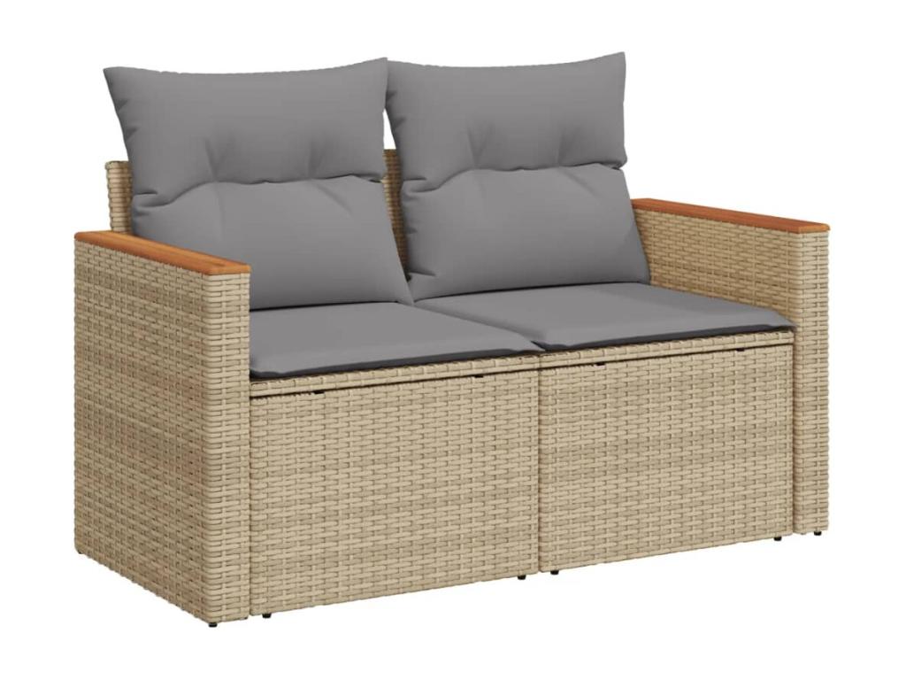 Garden furniture set with cushions, 9 pieces, Mobenze beige woven resin, ITQE65441
