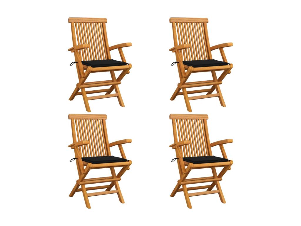 Garden chairs with black cushions, 4 pcs, Mobenze solid teak, BXZV14802
