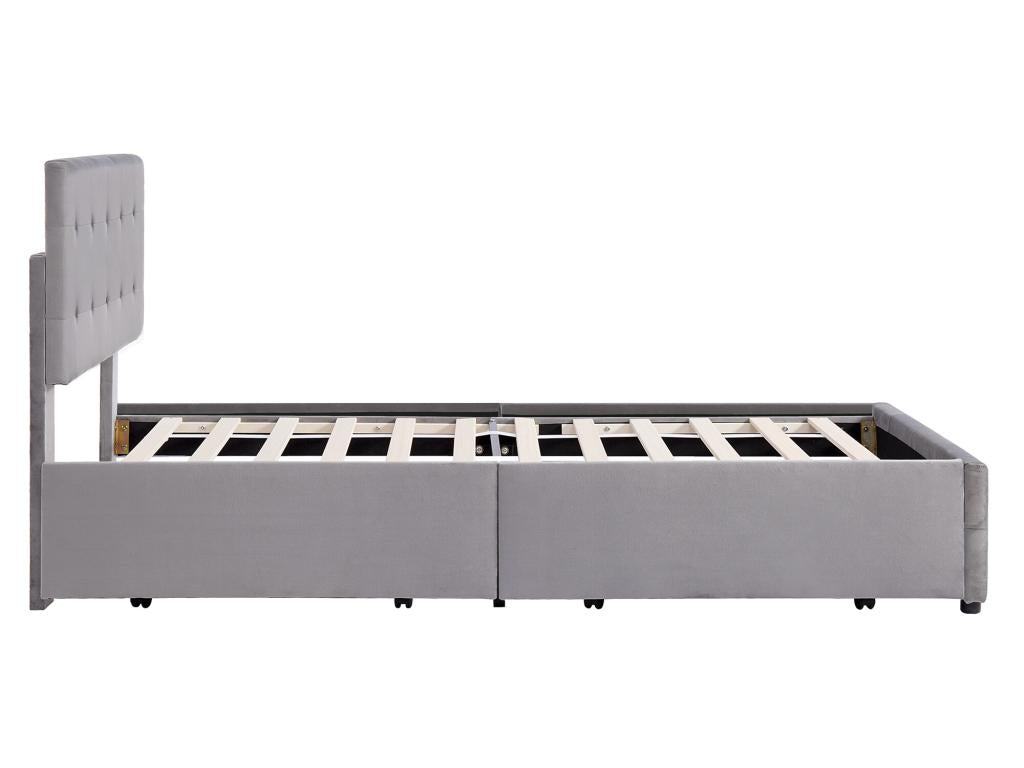 Bed with adjustable headboard and 4 storage drawers - 140x200 cm - Mobenze fabric - Mobenze slatted base - grey PKVC87884