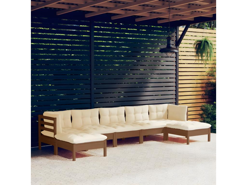 7-piece garden furniture set with cushions, Honey Brown Pine Mobenze 11 GPQN43372