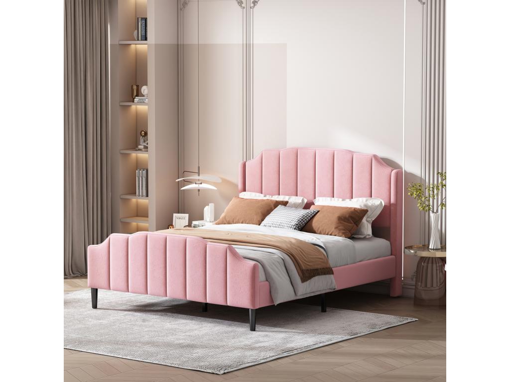 Upholstered double bed 140x200 cm - Mobenze 2-seater bed. Mobenze bed frame. Mobenze slatted base included - Pink LLLH73134