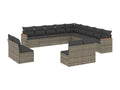 13-piece garden furniture set with cushions, grey woven resin HBCD44896