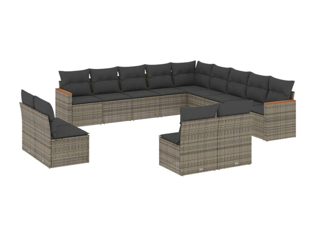 13-piece garden furniture set with cushions, grey woven resin HBCD44896