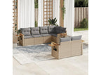 7-piece garden furniture set with cushions, beige woven resin XKSV53636