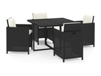 5-piece garden dining set with cushions, black poly rattan DRQA34609