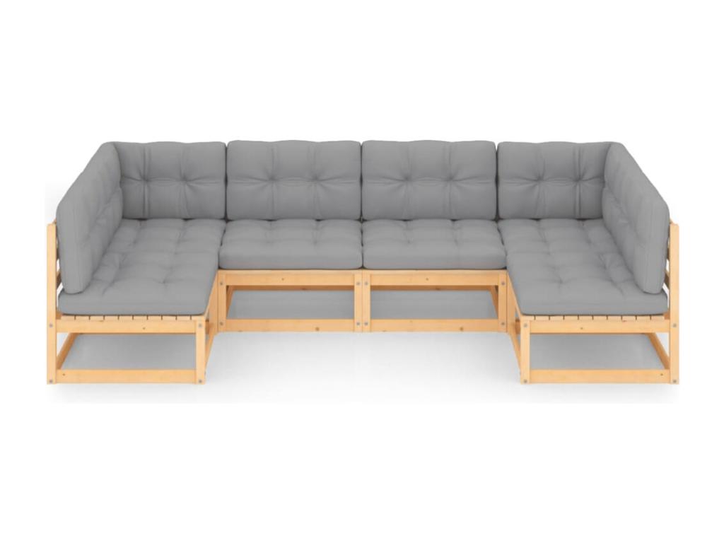 6-piece garden furniture set with cushions, solid pine wood QNNX43362