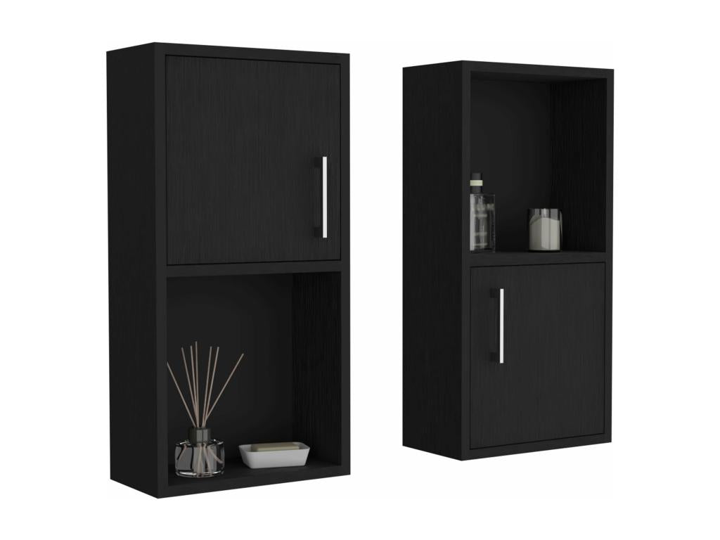 Melamine bathroom storage unit with 4 shelves and 2 doors, black, 60.1 cm x 30 cm x 16 cm, WGEA65716