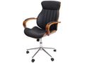 Mobenze-H39 Swivel Office Chair, Curved Mobenze Chair, Walnut Look Faux Leather - Black COLW33177
