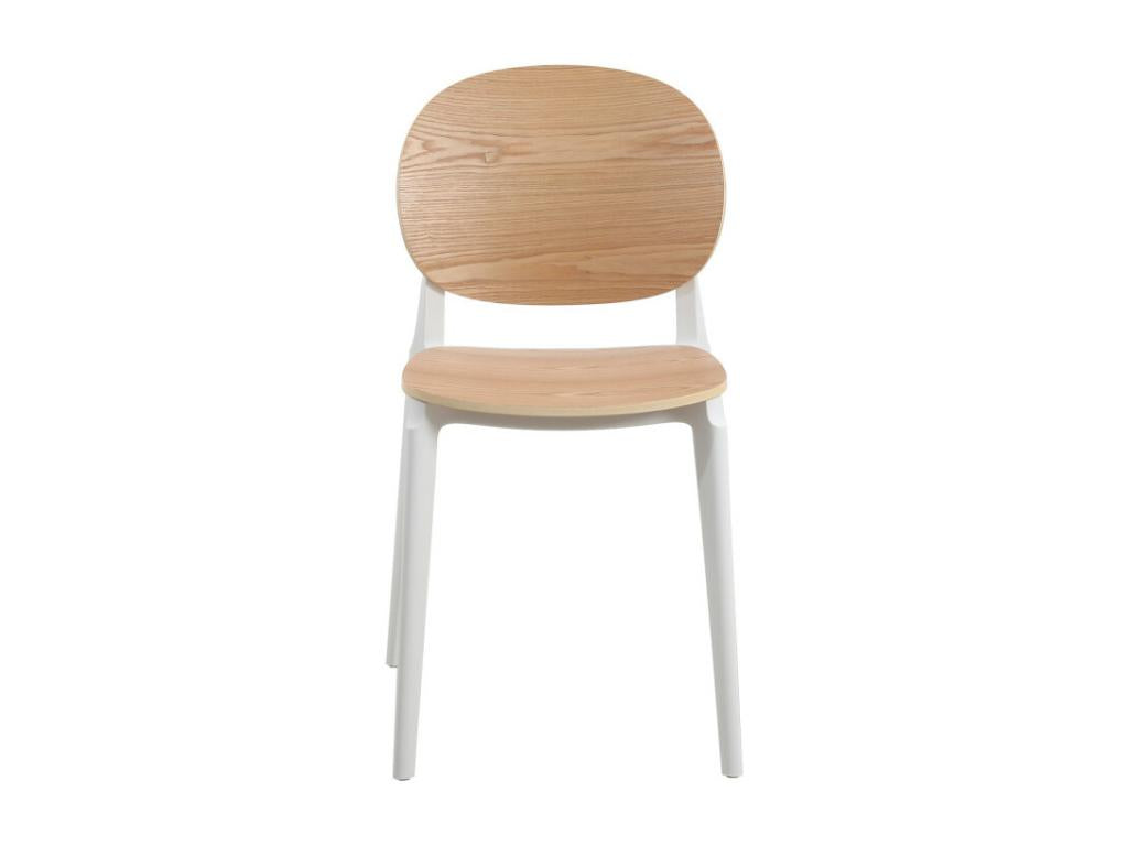 White chair with seat and backrest in natural wood JKCM36471