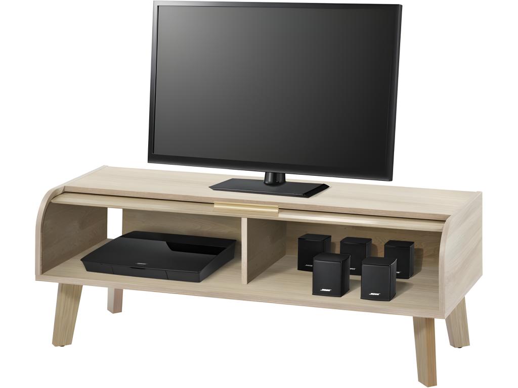 Vintage Oak TV Stand with 1 Curtain - Curtain Color: Oak Curtain HMIJ22981