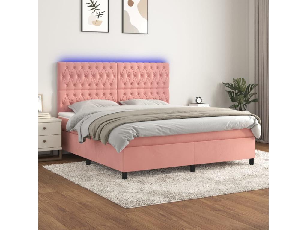 Upholstered bed base with mattress and LED light, Pink, 180x200 cm, Mobenze MNOS53698