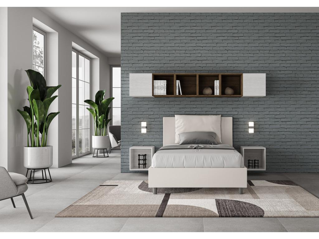 Single bed without slatted base, upholstered, 120x210 cm, white faux leather, Mobenze OPKY45270