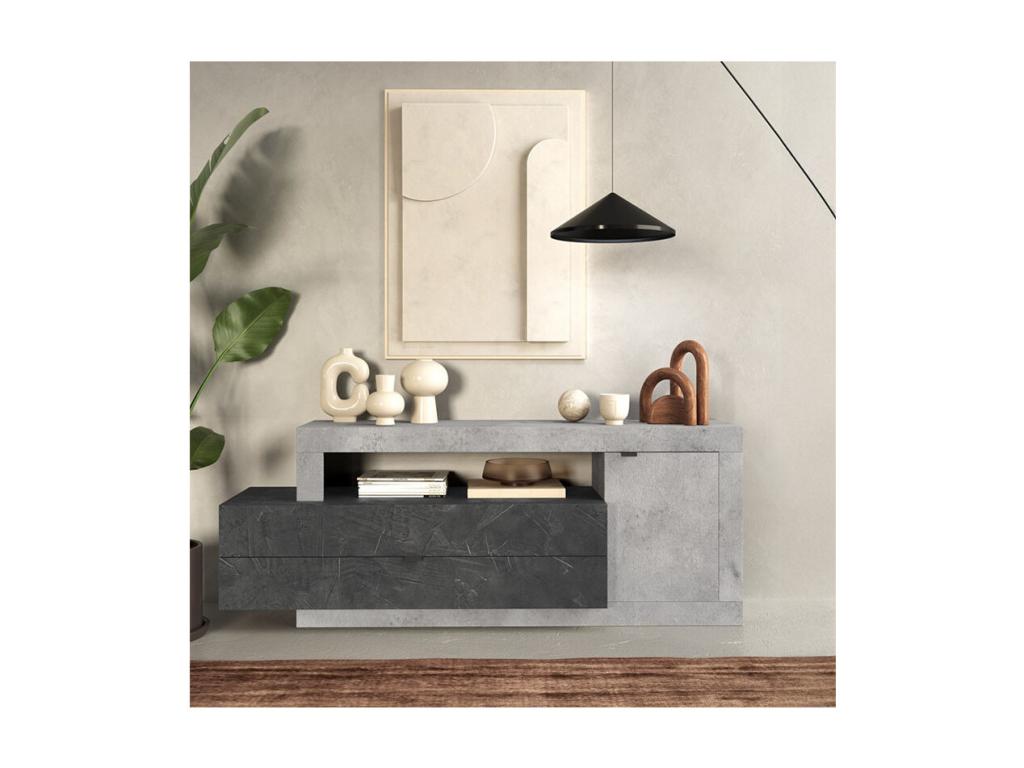 TV stand with 1 door and 2 drawers, Cement/Lead finish - Mobenze PSGT72800