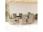 7-piece beige poly rattan garden dining set and cushions HKDQ49907