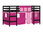 Children's loft bed and pink curtains 90x190 Mobenze solid pine LBXR30755