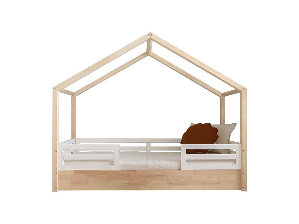 Cabin bed 90x200 with guardrails and slatted base included, 1 cm legs, Luxameub Wood and white UAEE06946