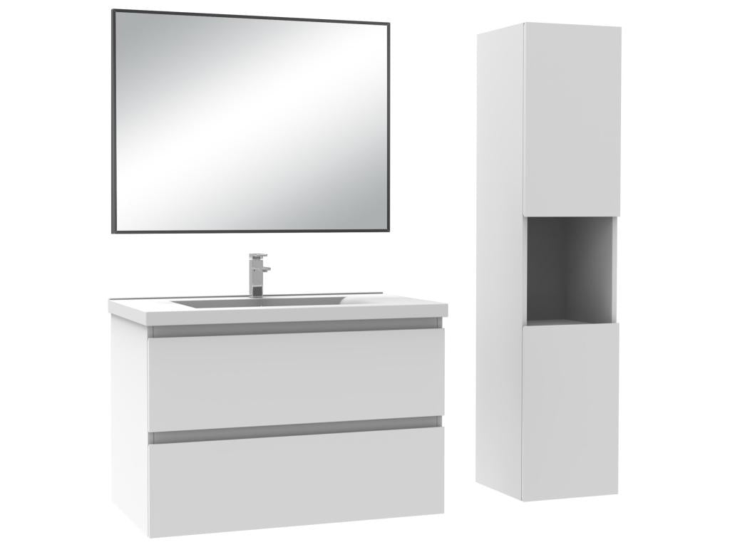 80cm White Bathroom Set with Mirror, Column, and Sink - Mobenze TTHV37912
