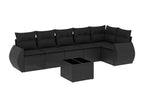 7-piece garden furniture set with cushions, black woven resin OPYR95167