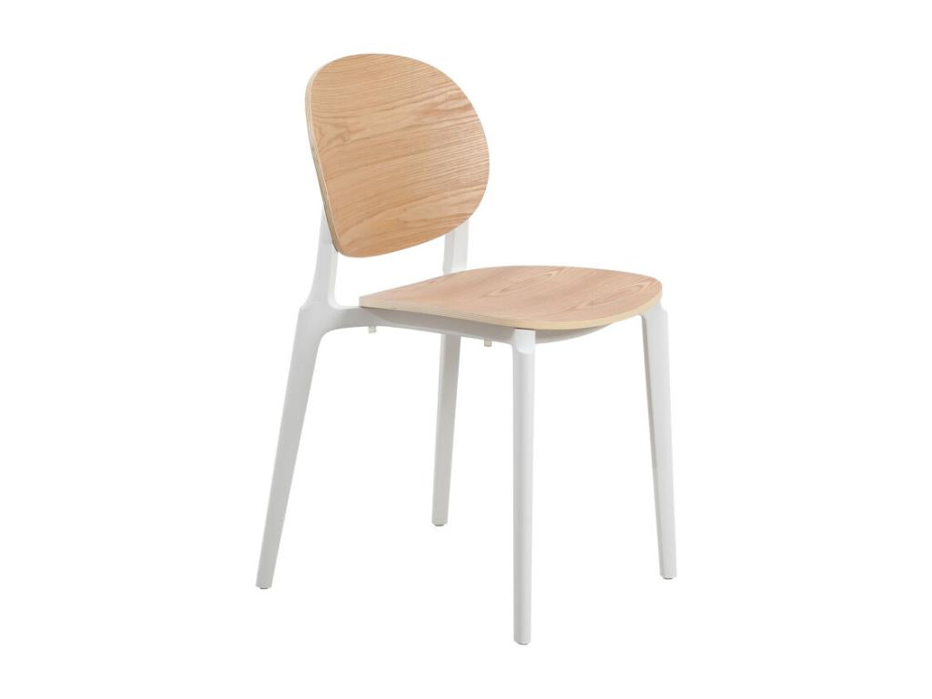 White chair with seat and backrest in natural wood JKCM36471