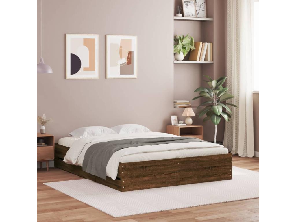 Bed frame with drawers, without mattress, brown oak, 140x200 cm, RQMT51115