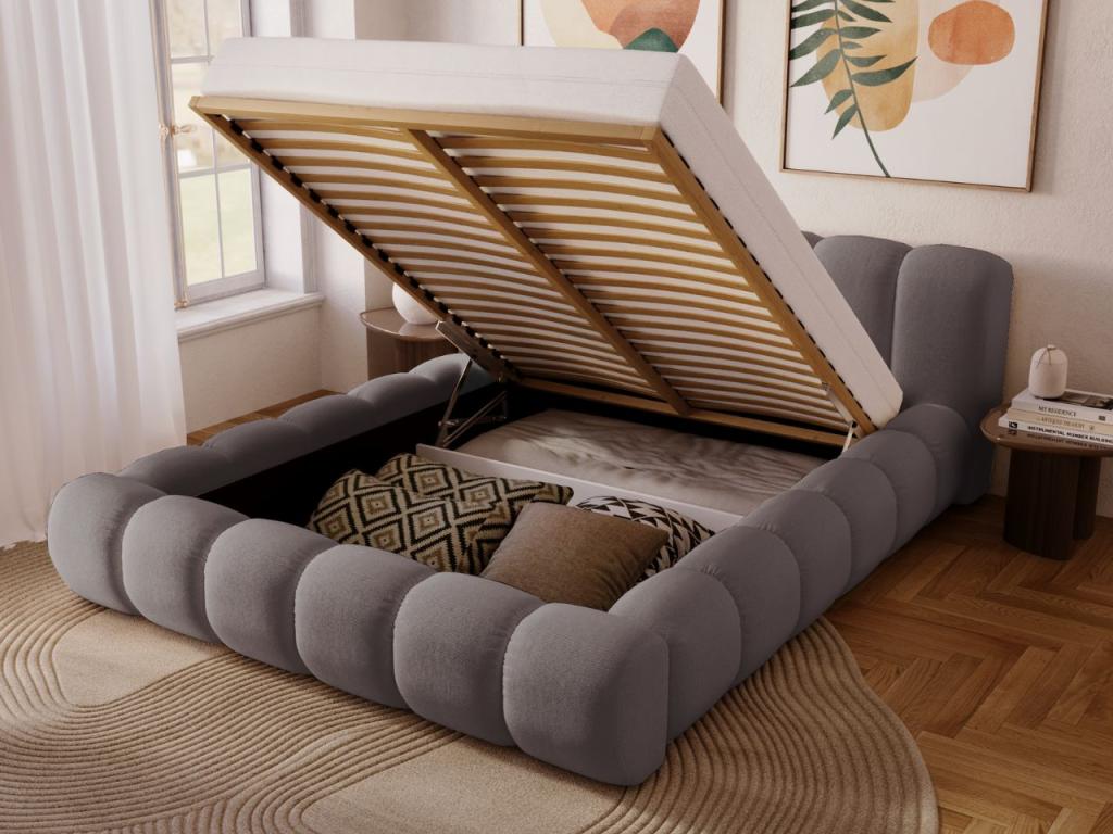 Upholstered bed with storage - 180x200 - double bed - Mobenze - grey - Mobenze WXFY38994