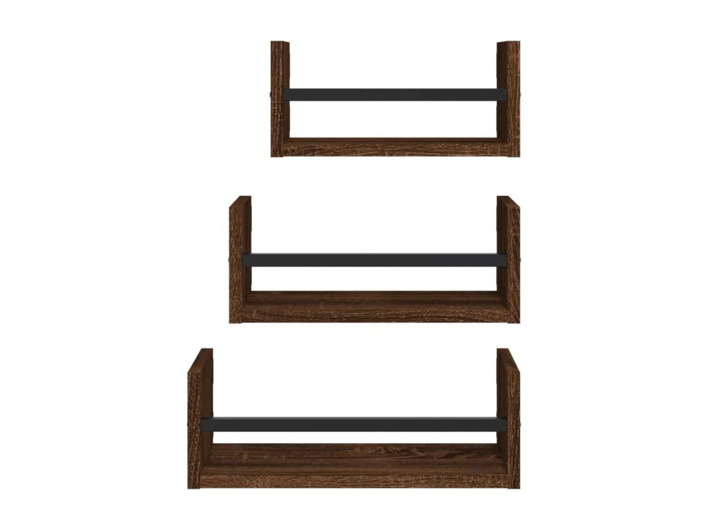 Set of 3 wall shelves with bars, brown oak, JSKI82549