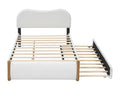 Children's bed, double bed 140x200 cm, upholstered bed with practical pull-out bed, white fabric YMQS06556
