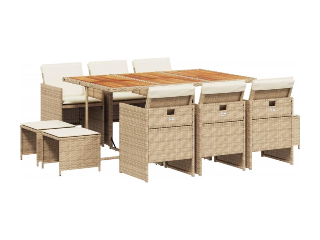 11-piece beige poly rattan garden dining set and cushions XGTV98778