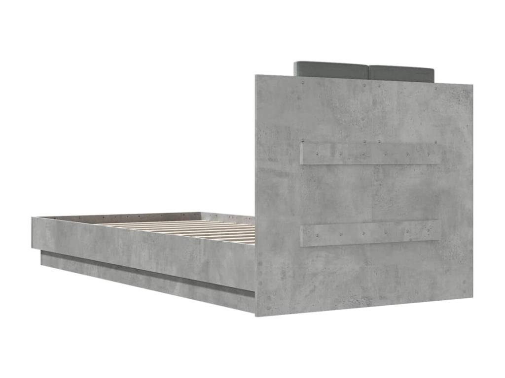 Bed frame, headboard and LED lighting, concrete grey, 90x200 cm DCWV16283