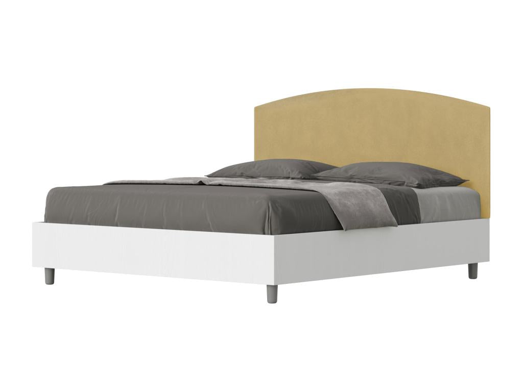 160x200 storage bed with white ash frame and ochre microfiber headboard (Mobenze EOLN41254)