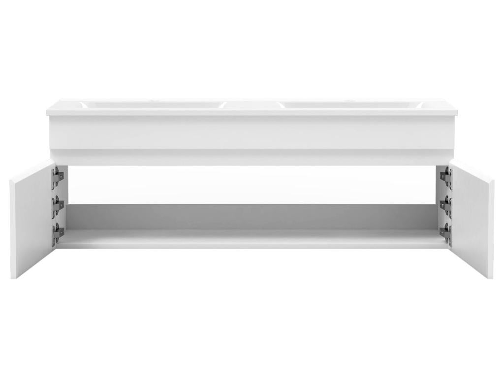 White Bathroom Vanity Unit 120cm Double Sink Column Round Mirror LED SDHZ43785