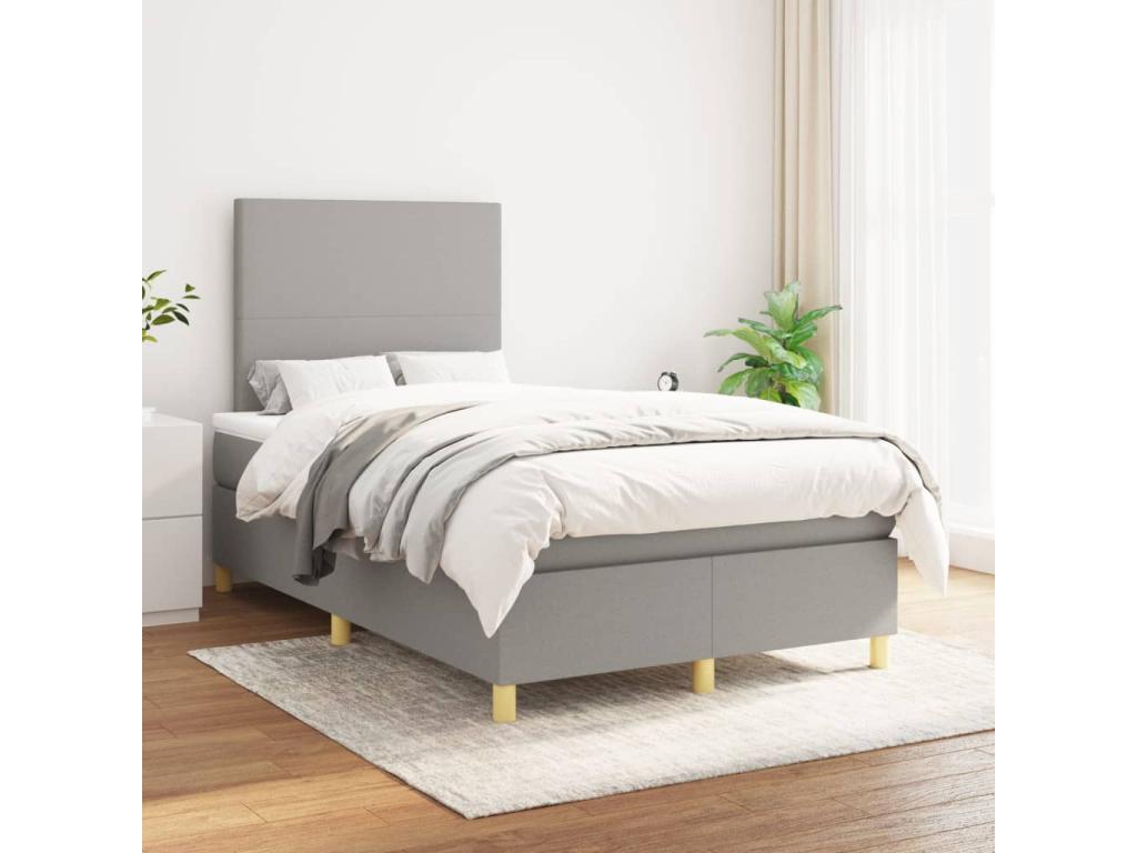 Upholstered bed base with mattress, light grey, 120x200cm, fabric OQQB30797