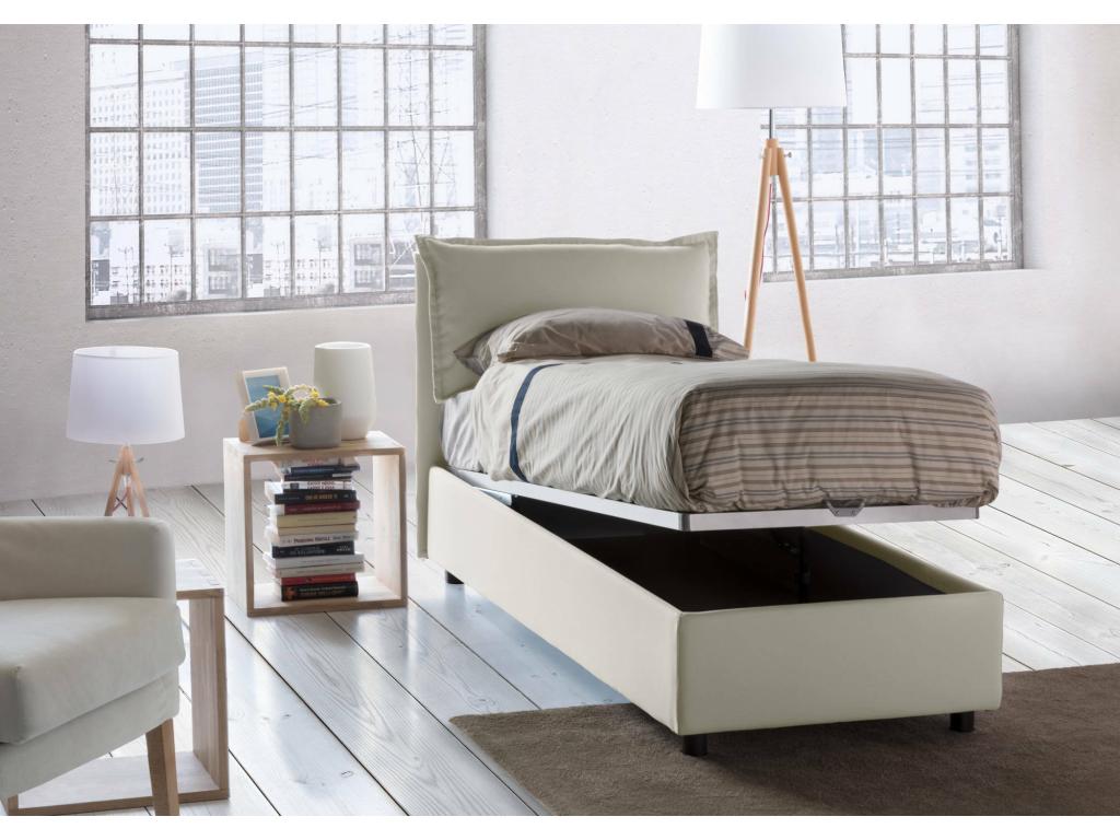 Mobenze Single Bed, Storage Bed with Fabric Upholstery, Made in Italy, Front Opening, Includes 90x190 cm Mattress, Beige NUGJ22199