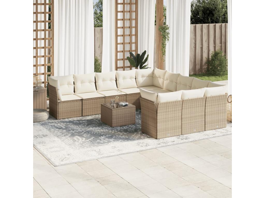 12-piece beige woven resin garden furniture set with cushions GIAJ66407