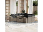 9-piece garden furniture set with light grey cushions, woven resin WFDC13098